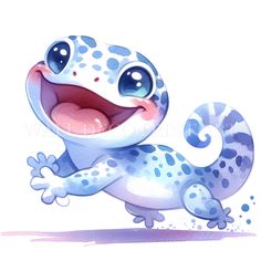 a blue and white gecko with its mouth open