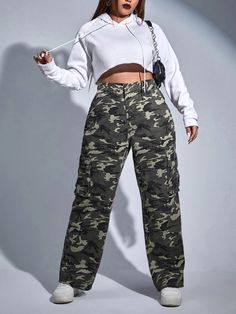 Make a statement with our Camouflage Print Cargo Jeans. These versatile pants feature a high waist and regular fit, ensuring a comfortable and flattering look. The non-stretch denim fabric offers durability, while the unique camouflage print exudes style. Details: Details: Button, Pocket, Zipper Type: Cargo Pants Closure Type: Zipper Fly Waist Line: High Waist Length: Long Fit Type: Regular Fit Fabric: Non-Stretch Material: Denim Composition: 100% Cotton Care Instructions: Machine wash, do not d Baggy Camouflage Straight Leg Jeans, Camouflage Mid-rise Bottoms For Fall, Mid-rise Camouflage Bottoms For Fall, Fall Camouflage Mid-rise Bottoms, High Rise Camouflage Bottoms With Pockets, High Waist Camouflage Cargo Jeans For Fall, Casual Camouflage Mid-rise Bottoms, Casual Mid-rise Camouflage Bottoms, Fall Camouflage Mid-rise Pants