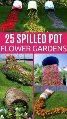 several different types of flower gardens with text overlay that reads 25 spied pot flower gardens