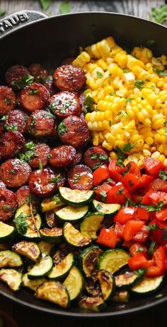 Sausage and Veggies Skillet with Bell Peppers, Zucchini, and Corn. Sausage And Veggies Skillet, Sausage And Veggies, Health Dinner, Health Dinner Recipes, Summer Dinner, Bell Peppers, High Protein Recipes, Healthy Meal Prep