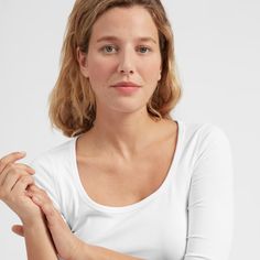 Women’s Pima Micro-Rib Scoop-Neck Tee - White | Everlane Everyday Stretch T-shirt With Scoop Neck, Basic Stretch Scoop Neck Top, Basic Stretch Top With Scoop Neck, Everlane Crew Neck Top For Spring, Stretch Scoop Neck T-shirt For Everyday, Everlane Casual T-shirt, White Seamless Scoop Neck T-shirt, Everlane Stretch Tops, White Cotton Everlane Tops