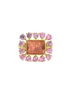 Imperial Topaz surrounded by pink sapphires Intense golden to pink hued reddish-orange Imperial Topaz is connected to the solar plexus chakra, which in Sanskrit, translates to, “city of jewels" . This stone stimulates the chakra as it acts as the center of personal power...governing personality, ego, and identity, as well as personal freedom, choice, and authenticity Ring Size US 7 Presented in our artisanal leather jewelry box, handmade in a small workshop in Bangladesh Spiritual Pink Rings For Anniversary, Pink Spiritual Rings For Anniversary, Pink Sapphire Ring Jewelry, Pink Ruby Ring Jewelry, Fusion Style Pink Jewelry With Gemstone Accents, Pink Fusion Style Gemstone Jewelry, Pink Gemstones With Accent Stones For Gift, Gold Pink Sapphire Jewelry With Center Stone, Pink Ruby Ring With Gemstone Accents For Anniversary