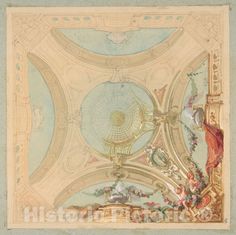 Art Print : Jules-Edmond-Charles Lachaise - Design for a Ceiling with Garland Bearing putti : Vintage Wall Art Ceiling Murals, Ceiling Art, Ceiling Detail, Painted Ceiling, Historical Characters, Arabesque, Ceiling Design, Vintage Wall, Vintage Wall Art