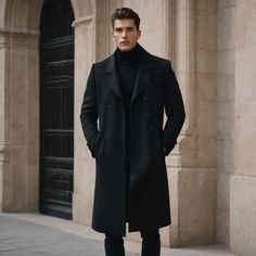 Men's Black Woolen Overcoat Winter Coat Halloween Gift For Him Christmas Gift For Men. Color - Black Material - Wool, Tweed Lining - Satin Customization Available On This Product If you want any customization then contact with us within 24 hours Customization is free don't pay extra for customization Feel Free To Convo With Us Size - XS To 5XL Available (IF YOU WANT MORE SMALL OR MORE BIGGER SIZE THEN MESSAGE US) draping things has its own professional tailors and handcraft workshop to custom suits for every consumer. No matter the business suits, prom suits, wedding tuxedos, leisure suits or smoker jacket; no matter the price of each order, we will always use the high quality fabrics, linings and buttons to custom made the suits with precisely measurements. Our online shop enables custome Black Suit With Overcoat, Black Overcoat Men, Classic Winter Outerwear For Streetwear, Single Breasted Black Wool Coat For Winter, Black Single Breasted Wool Coat For Winter, Winter Business Outerwear With Stand Collar, Stand Collar Outerwear For Business In Winter, Winter Formal Outerwear With Stand Collar, Formal Outerwear With Stand Collar For Winter