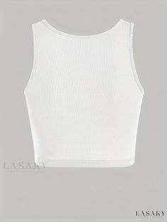 Lasaky - Chic Letter Print Ribbed Crew Neck Tank Top: A Stylish and Comfy Sleeveless Option, Perfect for Summer Grace, Womens Fashion Attire Sleeveless Ribbed Crop Top For Summer, Summer Crew Neck Tank Top With Letter Print, Relaxed Fit Sleeveless Tank Top With Letter Print, White Ribbed Vest For Spring, Casual White Ribbed Vest, Spring White Ribbed Vest, Basic White Sleeveless Crop Top, White Stretch Ribbed Vest, White Sleeveless Ribbed Vest