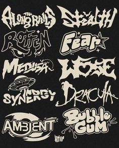 various graffiti font and numbers on a black background, all in different styles with white ink