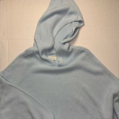 Light Blue/Knit/Hooded Casual Cotton Hoodie With Soft Knit, Casual Knitted Hooded Hoodie, Casual Knit Outerwear With Waffle Knit, Casual Knit Hoodie For Cold Weather, Oversized Knit Hoodie For Spring, Blue Knit Outerwear For Loungewear, Blue Sweater For Spring Cold Weather, Casual Hooded Hoodie With Soft Knit, Spring Knit Hoodie For Loungewear