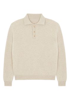 100% cashmere polo-neck sweater, unisex, made in Italy. Classic Cashmere Polo Sweater For Winter, Classic Winter Cashmere Polo Sweater, Classic Cashmere Sweater With Ribbed Collar, Beige Cashmere Top With Ribbed Collar, Beige Cashmere Tops With Ribbed Collar, Classic Long Sleeve Lambswool Sweater, Classic Beige Long Sleeve Polo Sweater, Cashmere Turtleneck Polo Sweater, Cream Fine Knit Cashmere Sweater