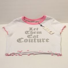 Juice Couture Crop T-Shirt (Nwt) Size Small Ptp 16in Length 17in Silver Symbol Retail: $55 Juice Couture, Crop T Shirt, Couture Tops, Crop Tshirt, Juicy Couture, Pink White, Juice, Womens Tops, Tops & Tees