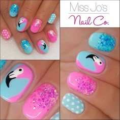 February Nails 2023, Design Nails Acrylic, Nails Ideas Nail Art, Summer Holiday Nails, Tropical Nail Designs, Nail Art Trendy, Flamingo Nails, Nail Nail Designs, 2023 Nail