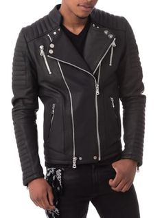 Men's Leather Jacket Genuine Lambskin Black Biker Motorcycle Jackets For Men MJ099