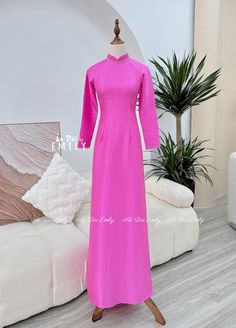 🌻Material: Lụa vân gỗ 🌻Stretchy level: 2/10 🌻 The measurement of this ao dai (long dress) is in Vietnamese size (American size tends to be bigger for the same size). Please LOOK AT THE SIZE CHART CAREFULLY BEFORE ORDERING. There might have some chalk writings on the fabric due to making process. These marks can be washed away easily. 🌻🌻No returns or exchanges Buyer can contact seller about any issues with an order. 🌸 Follow us Facebook/aodaiemily22 www.aodaiemily.com 💜 Thank you very much Fitted Maxi Gown For Ceremony, Fitted Maxi-length Gown For Ceremony, Spring Wedding Long Gown, Fitted Long Sleeve Ao Dai For Banquet, Fitted Long Sleeve Ao Dai For Banquets, Elegant Formal Maxi Length Ao Dai, Elegant Maxi Length Ao Dai For Formal Occasions, Fitted Maxi Length Dress For Ceremony, Fitted Full-length Ceremony Dress