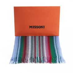 Scarf With Fringes With A Geometric Pattern And Bright Colors! Size: 180cm X 45cm Missoni Scarf, Fringe Scarf, Patterned Scarves, Mens Scarves, Scarf Men, Plain Tshirt, Fashion Website, Wool Scarf, Missoni