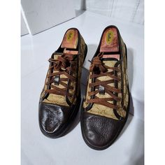 This Authentic Gucci Leather And Monogram Canvas Lace Up Sneakers Brown/Beige Size 7.5 Is In It’s Good Pre-Owned Condition. The Exterior Canvas Is Clean. The Dark Brown Leather At The Front Of The Shoe Shows Some Sign Of Scratches To It. Interior Is Clean. Kindly Look At Pictures Above. Size: 7.5 Sneakers Brown, Gucci Leather, Brown Sneakers, Lace Up Sneakers, Shoe Show, Dark Brown Leather, Gucci Shoes, Brown Beige, Monogram Canvas