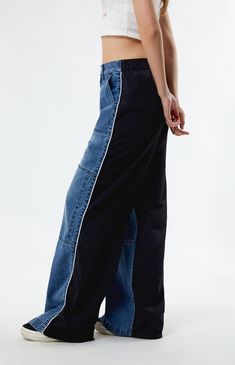 PacSun Denim Nylon Low Rise Baggy Track Pants | PacSun Baggy Track Pants, Track Pants Women, Indian Photoshoot, Women's Bottoms, Womens Denim, Side Stripe, Baggy Fits, Pacsun, Denim Women