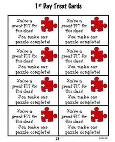 a red puzzle piece with the words 1 day treat cards