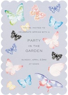 a card with butterflies on it and the words, you're invited to celebrate spring with