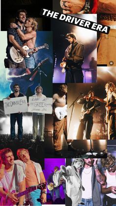 a collage of photos with the names of different people and their guitars, including one man holding a guitar