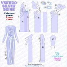 sewing pattern for a dress with long sleeves and tie on the back, in white