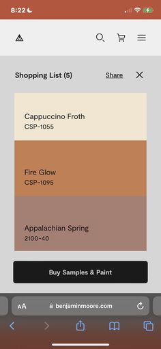 the color picker app on an iphone shows different shades of brown, orange and green