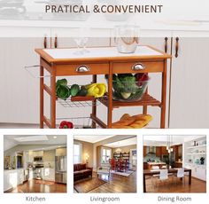 an image of a kitchen island with fruit and vegetables on it's shelfs