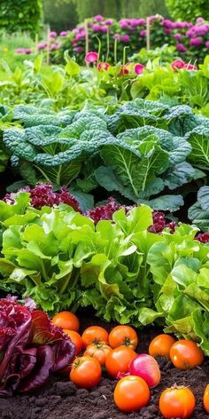 a garden filled with lots of different types of vegetables