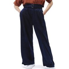 O A T NEW YORK Women's Holiday Contemporary Navy Blue Self Belted Wide Leg Trouser. This dressy pull on velvet corduroy pant is made of finely pleated fabric and has a high rise paperbag waistline. Fashionable piece for special occasions that offers a comfortable relaxed fit. Size: XL.  Gender: female.  Age Group: adult. Holiday Trousers, Bell Bottom Trousers, Trousers Women Wide Leg, Linen Drawstring Pants, Corduroy Pant, Women Cargo Pants, Cropped Linen Pants, Wide Leg Cropped Pants, Wide Leg Linen Pants