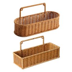 two wicker baskets sitting next to each other