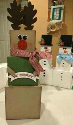 there is a cardboard box that has some snowmen on it