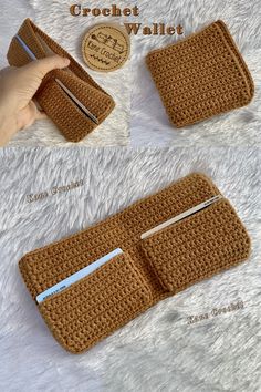 the crochet wallet is made from two different materials