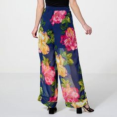 Colleen Lopez Short-Lined Chiffon Pant  Effortlessly elegant, this mixed media wide-leg pant is an elevated addition for every wardrobe. Maxi Length Bottoms For Spring Day Out, Spring Maxi Bottoms For Day Out, Maxi-length Floral Print Bottoms For Day Out, Maxi Length Floral Print Bottoms For Day Out, Chic Floral Print Maxi Bottoms, Chic Floral Print Full-length Wide Leg Pants, Chic Full-length Floral Wide Leg Pants, Chic Floral Print Wide Leg Full Length Pants, Chic Floral Print Wide Leg Pants