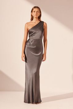 Bridesmaid Pants, Wedding Night Dress, Gathered Maxi Dress, Charcoal Grey Dress, Asymmetrical Maxi Dress, One Shoulder Maxi Dress, Guest Attire, Shona Joy, Maxi Dress Online