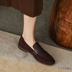 Lasaky - Classic Retro Flat Loafers: Round Toe Leather Shoes Comfortable Leather Shoes, Vintage Shoes Flats, Leather Flats Women, Flat Loafers, Vintage Flats, Coffee Color, Platform Heels Chunky, Shoe Sole, Women Oxford Shoes