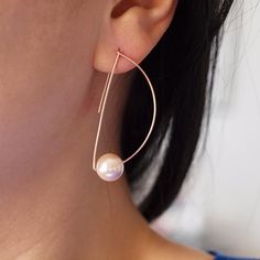 14K rose gold filled oversized half hoop earrings, crescent moon hoop with peach pearl charm, geometric earrings, minimalist earrings Rose Gold Pearl Drop Earrings 14k Gold Filled, Rose Gold Single Dangle Pearl Earring, Rose Gold Pearl Drop Earrings In 14k Gold Filled, Everyday Rose Gold Pearl Drop Earrings, Minimalist Rose Gold Dangle Hoop Earrings, Minimalist Rose Gold Dangle Pearl Earrings, Rose Gold Dangle Hoop Earrings With Pearl Drop, Minimalist Rose Gold Drop Pearl Earrings, Minimalist Rose Gold Pearl Earrings