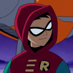 an animated image of a person wearing a red hoodie with the letter r on it