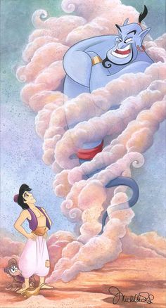 an animated scene with a man and woman in the clouds