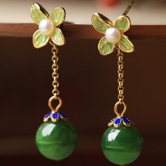 |200000226:175|3256804893184559-Green Drop Earrings Diy, Engagement Model, Stone Drop Earrings, Flowers Earrings, Green Clover, Clover Earrings, Clover Green, Jade Jewelry, Earring Sale