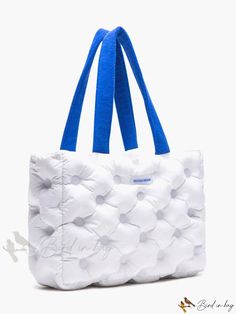 Bird in Bag - Winter Polka Dot Fold-Over Tote Bag - Blue for School and Age Capacity Blue Quilted Nylon Bags, Trendy Blue Quilted Bag, White Nylon Shopping Bag, Blue Quilted Shoulder Bag For Daily Use, Blue Quilted Bags For Daily Use, White Nylon Bags With Double Handle, Daily Use Blue Quilted Bags, White Nylon Packable Bag, White Packable Tote Bag