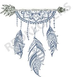 a drawing of a dream catcher with feathers and arrows hanging from it's side