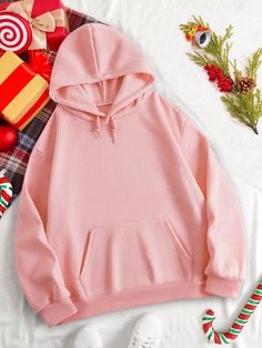 Stay warm and festive this holiday season with our Christmas Printed Fleece Drawstring Hoodie. Made with soft and cozy fleece, this hoodie features a unique festive print and a convenient drawstring hood for added warmth. Perfect for your holiday gatherings or cozy nights at home. Color : Pink Style : Casual Pattern Type : Cartoon Pattern Type : Slogan Details : Drawstring Details : Pocket Type : Pullovers Neckline : Hooded Sleeve Length : Wrist-Length Sleeve Sleeve Type : Drop Shoulder Length : Winter Hoodie With Drawstring Hood And Crew Neck, Winter Crew Neck Hoodie With Drawstring, Winter Cotton Hoodie With Cozy Fit, Winter Sweatshirt With Drawstring Hood, Cozy Cotton Hoodie For Winter, Cozy Cotton Winter Hoodie, Pink Fleece Sweatshirt For Winter, Fleece Hoodie With Drawstring, Winter Hoodie With Drawstring Hood