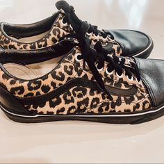 Brand New Without Tags Vans Leather Sneakers For Fall, Cheetah Vans, Vans Slip On Leopard, Vans Animal Print, Leopard Print Lace-up Synthetic Sneakers, Leopard Print Low-top Synthetic Sneakers, Animal Print Shoes, Vans Off The Wall, Vans Black