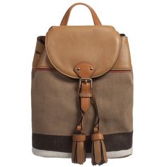 BURBERRY Leather & Canvas Check Backpack (28cm) Mini Backpack, Burberry Bag, Kids Bags, Leather Backpack