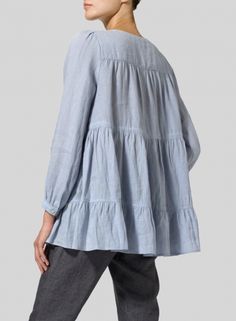 Linen Tiered Pullover Top - Plus Size Vivid Linen, Plus Size Linen, Linen Tops, Linen Top, Natural Linen, Casual Looks, Tunic Tops, Cute Outfits, Long Sleeve Blouse