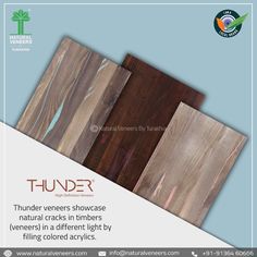 the flyer for thunder shows different types of wood in different colors and sizes, including brown