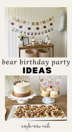 a birthday party with cookies and cupcakes on the table