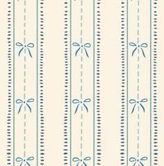 a blue and white striped wallpaper with bows on it