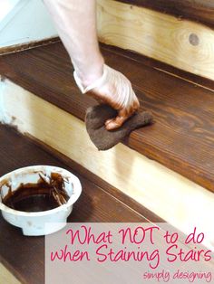 someone is cleaning the stairs with a rag and cloth on top of it, next to a bowl of brown stuff