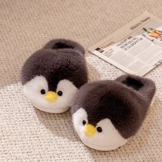 Color: Black Without Heel, size: 40to41 Happy Penguin, Penguin Design, Cozy Slippers, Plush Slippers, Cute Slippers, Cute Penguin, Warm Slippers, Slippers Cozy, Cute Penguins