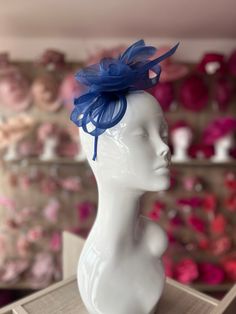 Dark Blue Crinoline Fascinator with Beads, Loops & Netting