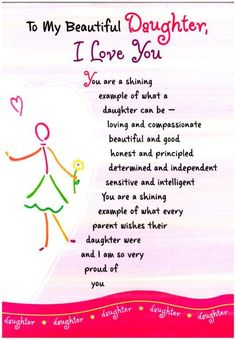 a greeting card with an image of a woman holding a flower and the words to my beautiful daughter, i love you